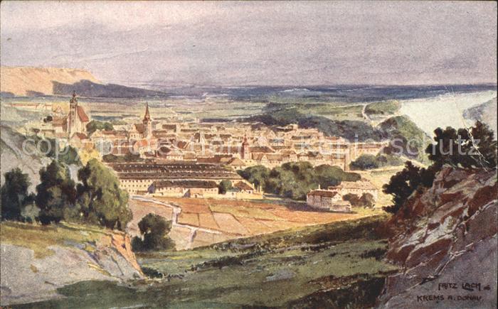 Krems Donau Panorama Kuenstlerkarte