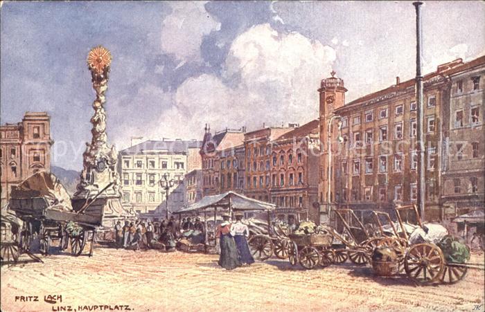 Linz Donau Hauptplatz Markttreiben Kuenstlerkarte