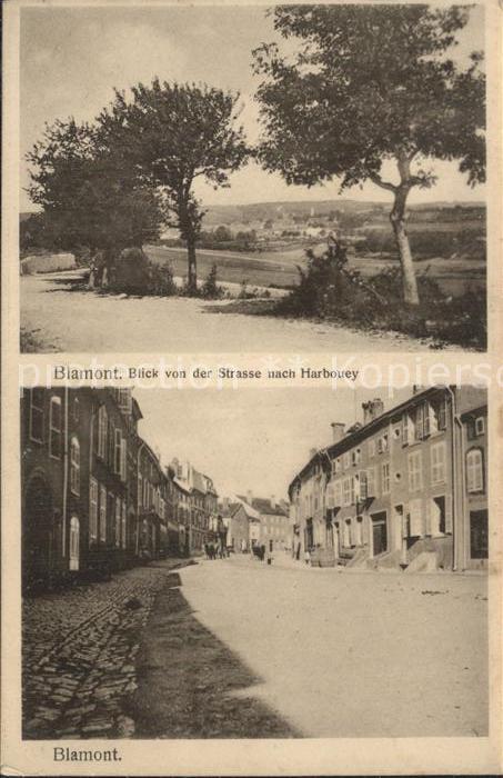 Blamont Meurthe-et-Moselle Blick von der Strasse nach Harbouey Strassenpartie