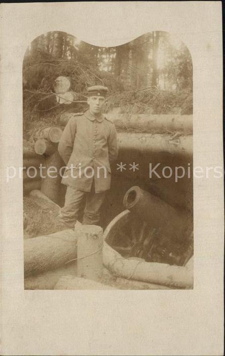 Militaria Geschuetze WK1 Schuetzengraben Soldat Kanone