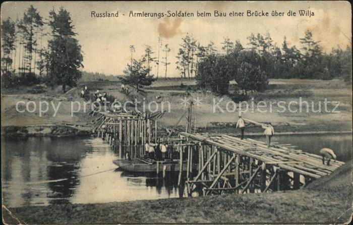 Militaria Russland Armierungs-Soldaten beim Bau einer Bruecke ueber die Wilja WK