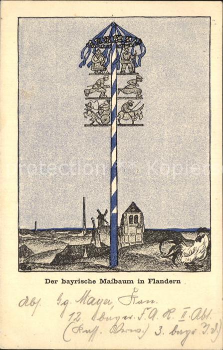 Militaria WK1 der Bayerische Maibaum in Flandern Kuenstler Karl Arnold