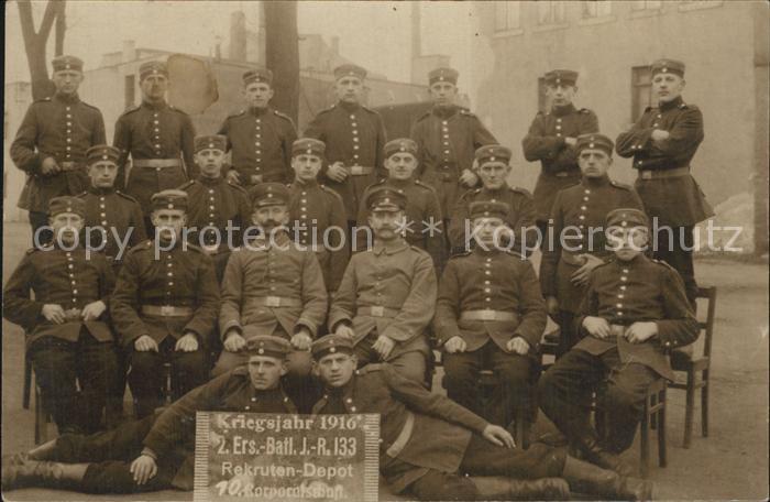 Regiment IR 133 Infanterie  2 ERsatz Bataillon Rekruten Depot WK1 Gruppenfoto