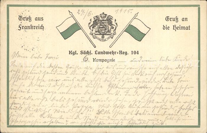 Militaria Landwehr Regimentskarte Gruss aus Frankreich Landwehr Regiment 104 WK1