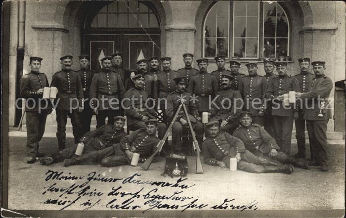 Militaria WK1 Bayern Muenchen Gruppenfoto Bierkrug Gewehr