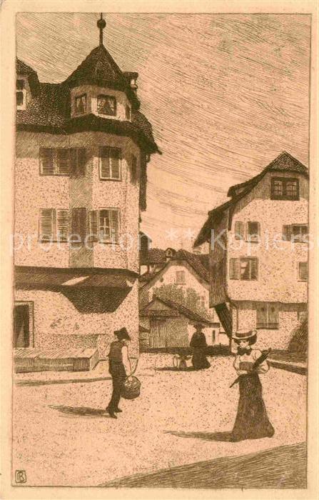 Luzern LU Partie an der Hofkirche Kuenstlerkarte