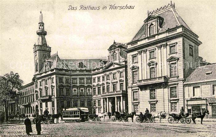 Warschau Masowien Rathaus Strassenbahn Pferdekutschen