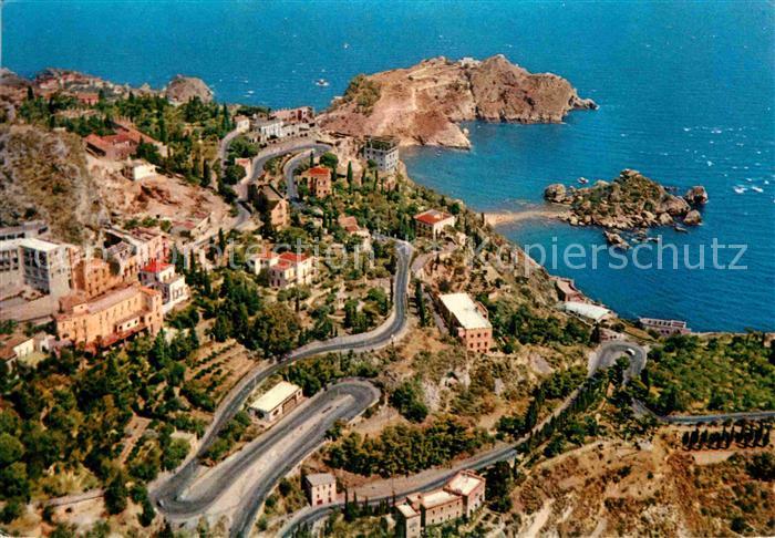 Taormina Sizilien Isola Bella Fliegeraufnahme