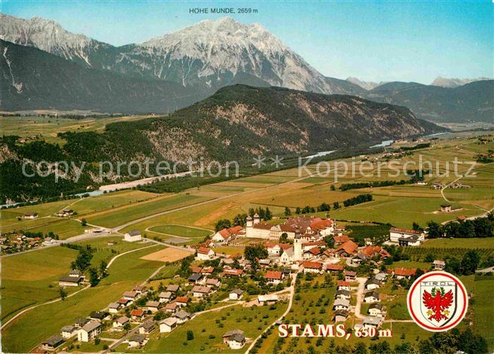 Stams Fliegeraufnahme mit Stiftskirche und Hohe Munde