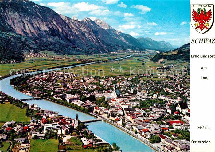 Schwaz Tirol Fliegeraufnahme mit Rofangebirge