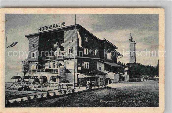 Steiermark Buergeralpe Hotel mit Aussichtsturm