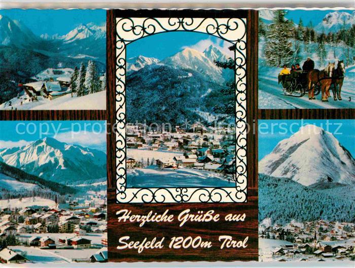 Seefeld Tirol Teilansichten Pferdeschlitten Kirche