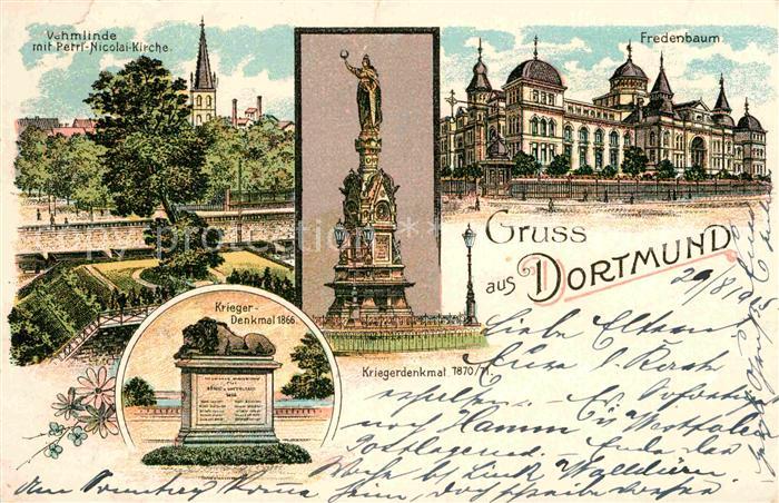 Dortmund Vehmlinde mit Petri Nicolai Kirche Fredenbaum Krieger Denkmal 1868