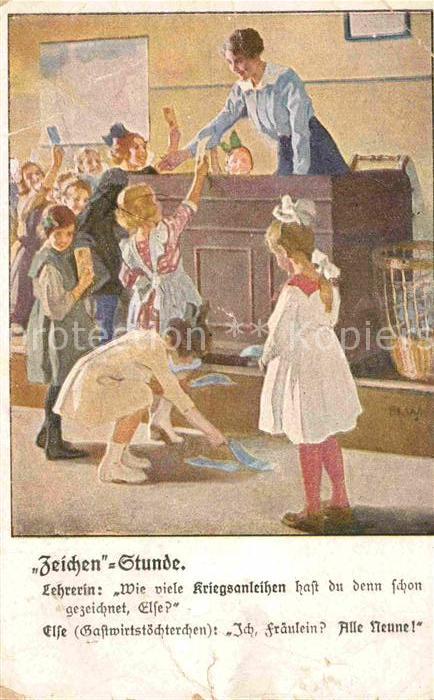 Militaria Politik Kriegsanleihe Schule Kinder Kuenstlerkarte WK1