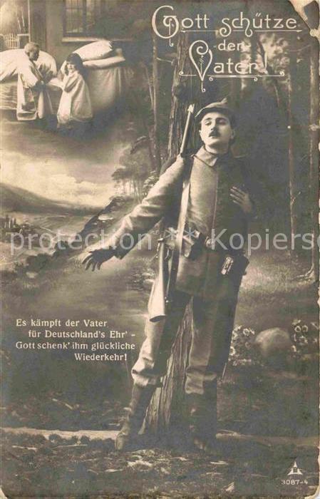 Militaria Poesie Gott sch?tze den Vater Soldat mit Gewehr