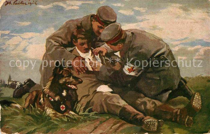 Rotes Kreuz Militaria Sanitätshund Verwundeter WK1