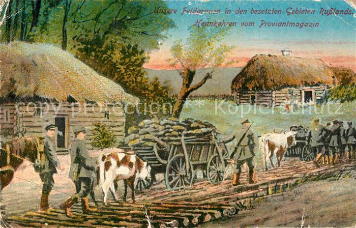 Militaria Russland Deutsche Feldgrauen Proviant Soldatenleben Pferdegespann WK1