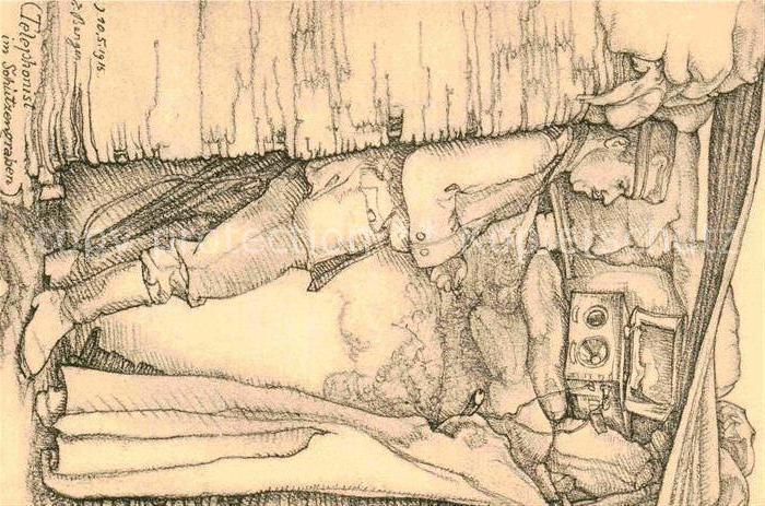 Militaria Telegraphie Telephonist im Schuetzengraben WK1