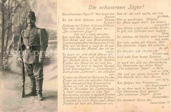 Militaria Jaeger Poesie Die schwarzen Jaeger Soldat mit Gewehr WK1