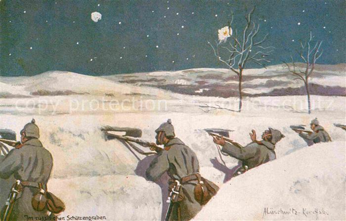 Militaria Sch?tzengraben im Russischen Sch?tzengraben WK1 Kuenstlerkarte