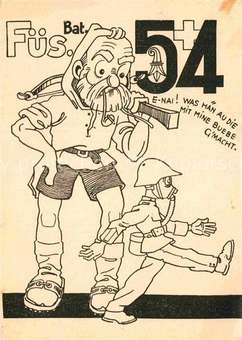 Militaria Schweiz WK1 Regimentskarte Fues.Bat.54 Zeichnung A.Seiler