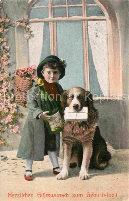Hunde Kind Sekt Glueckwunsch Geburtstag