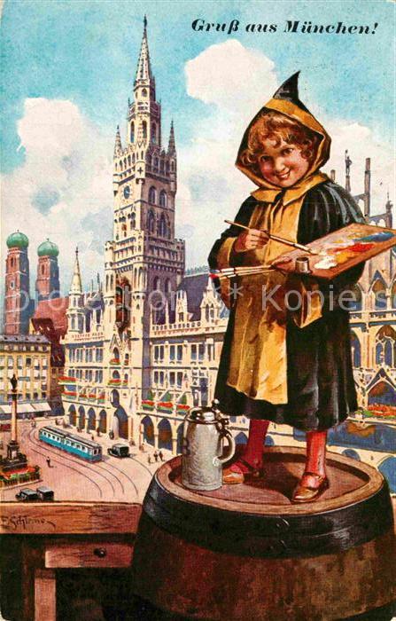 Muenchner Kindl Malerpalette Rathaus Frauenkirche  NZ3