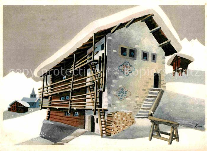 Kuenstlerkarte Fritz Krumenacher Walliser Haus