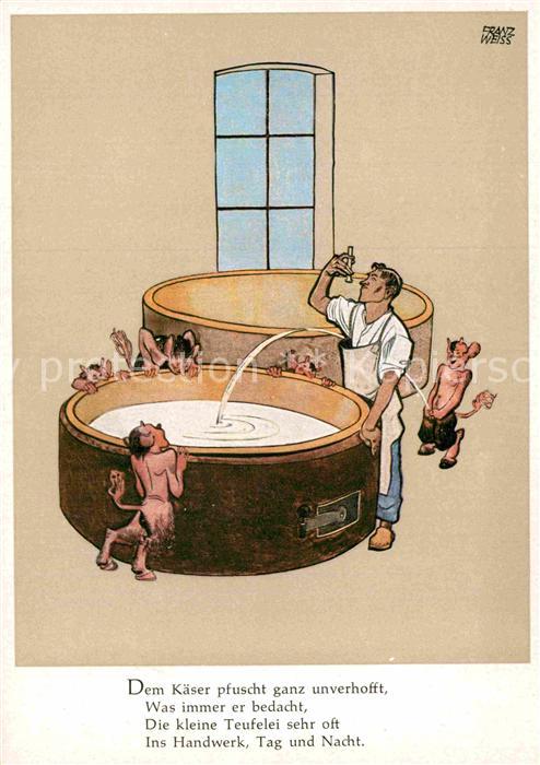 Kaese Kaeserei Künstlerkarte Franz Weiss Käser Teufel