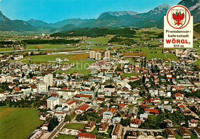 Woergl Angerberg Fliegeraufnahme mit Kirchbichl Bad Haering und Kaisergebirge