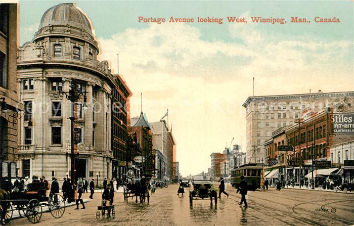 Winnipeg Portage Avenue Strassenbahn Pferdekutschen