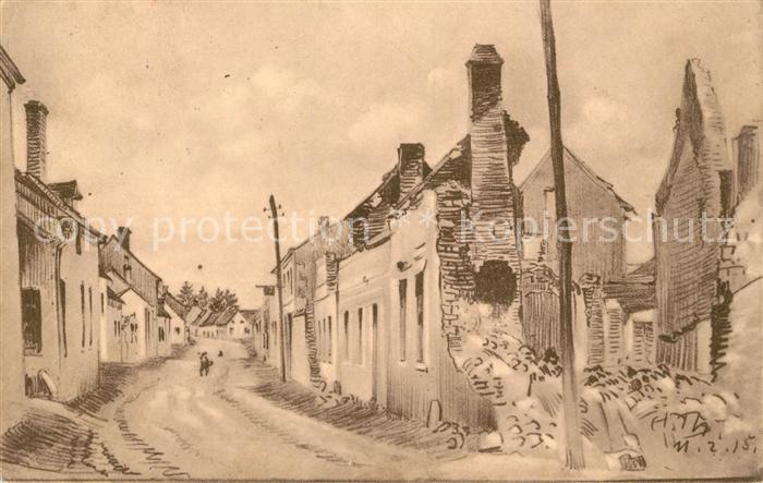 Juvincourt-et-Damary Hauptstrasse zerstoert Zeichnung