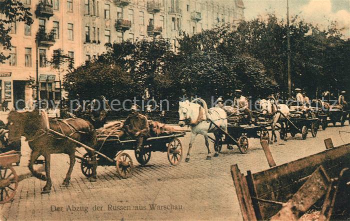 Warschau Masowien Abzug der Russen Soldaten auf Pferdewagen