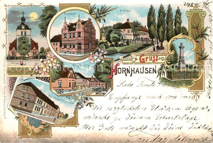 Hornhausen Postamt Schloss Kirche Kriegerdenkmal Mondschein