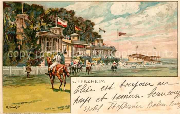 Iffezheim Trabrennbahn Kuenstlerkarte von Junker