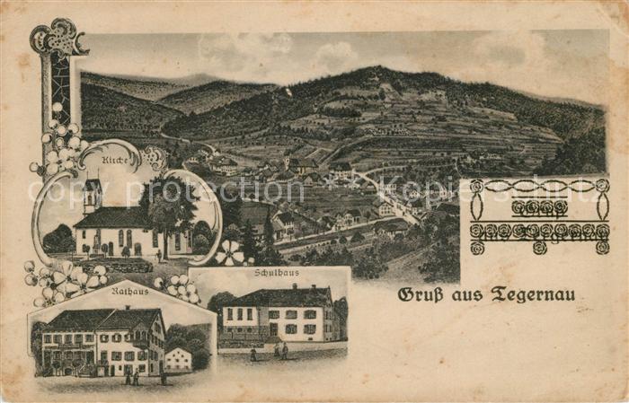 Tegernau Rathaus Schulhaus Kirche Panorama