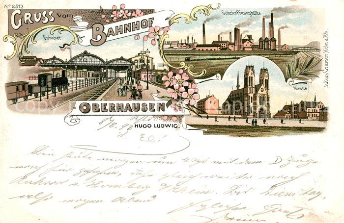 Oberhausen Bahnhof Gutehoffnunghuette Kirche Kuenstlerkarte von Hugo Ludwig