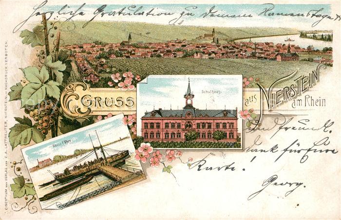 Nierstein Rhein Schulhaus Panorama Schiffanleger