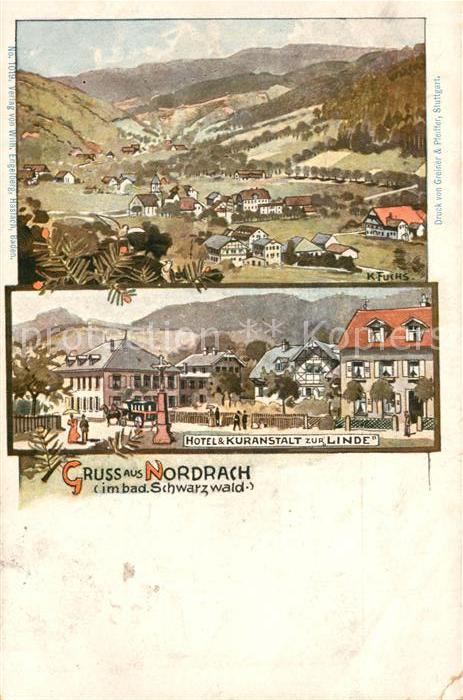 Nordrach Hotel-Kuranstalt zur Linde Kuenstlerkarte K. Fuchs