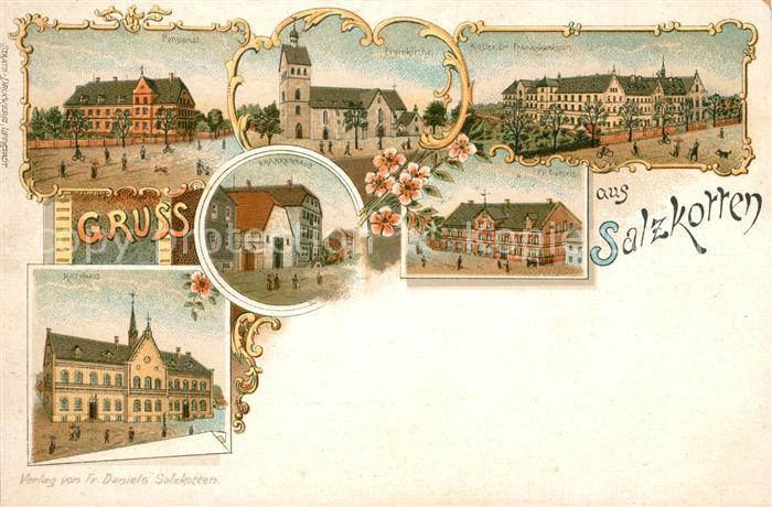 Salzkotten Pensionat Krankenhaus Rathaus Kloster Litho