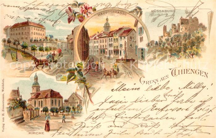 Thiengen Rhein Schloss Hauptstrasse Kuessaburg Kirche Litho