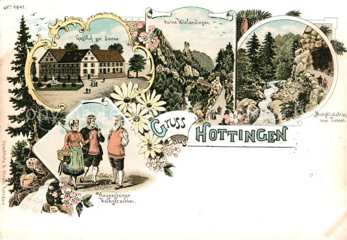 Hottingen Rickenbach Gasthof zur Sonne Hauensteiner Volkstrachten Litho