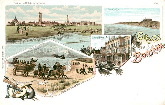 Borkum Hotel Eltze Victoriahoehe Rettungsboot Litho