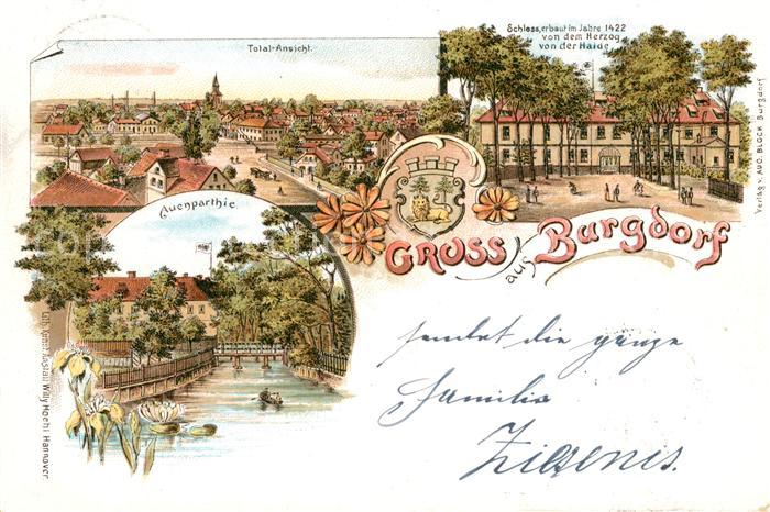 Burgdorf Hannover Schloss Totalansicht Auenpartie Litho