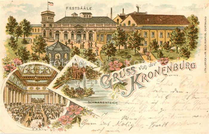 Kronenburg Dortmund Festsaal Schwanenteich Litho