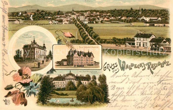 Bad Arolsen Residenzschloss Hotel Fuerstenhof Neue Infanteriekaserne Litho