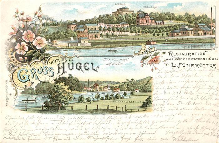 Huegel Essen Villa und Station Huegel Litho