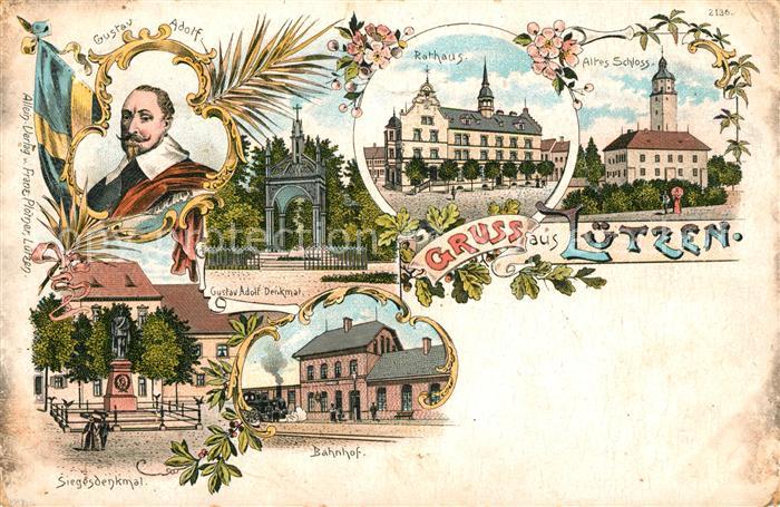 Luetzen Gustav Adolf Rathaus Bahnhof Schloss Siegesdenkmal Litho