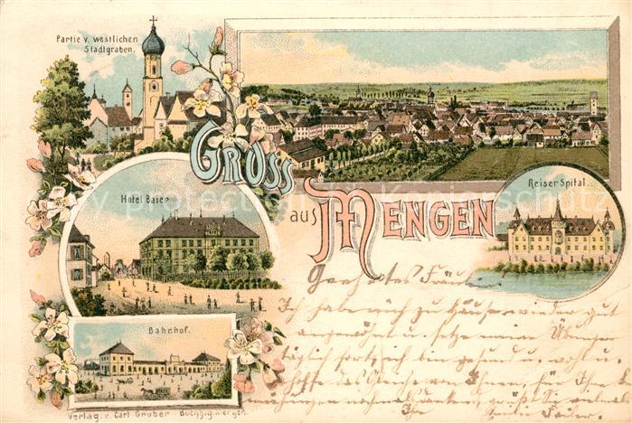 Mengen Wuerttemberg Hotel Baier Bahnhof Reiser Spital Litho