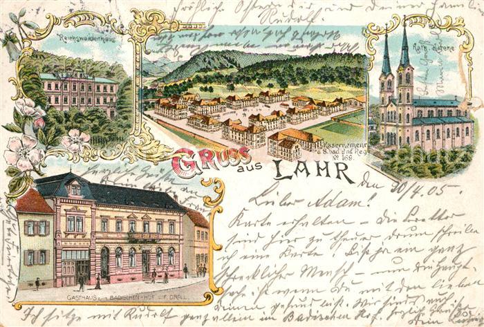 Lahr Baden Reichswaisenhaus Gasthaus zum Badischen Hof Kasernement Litho